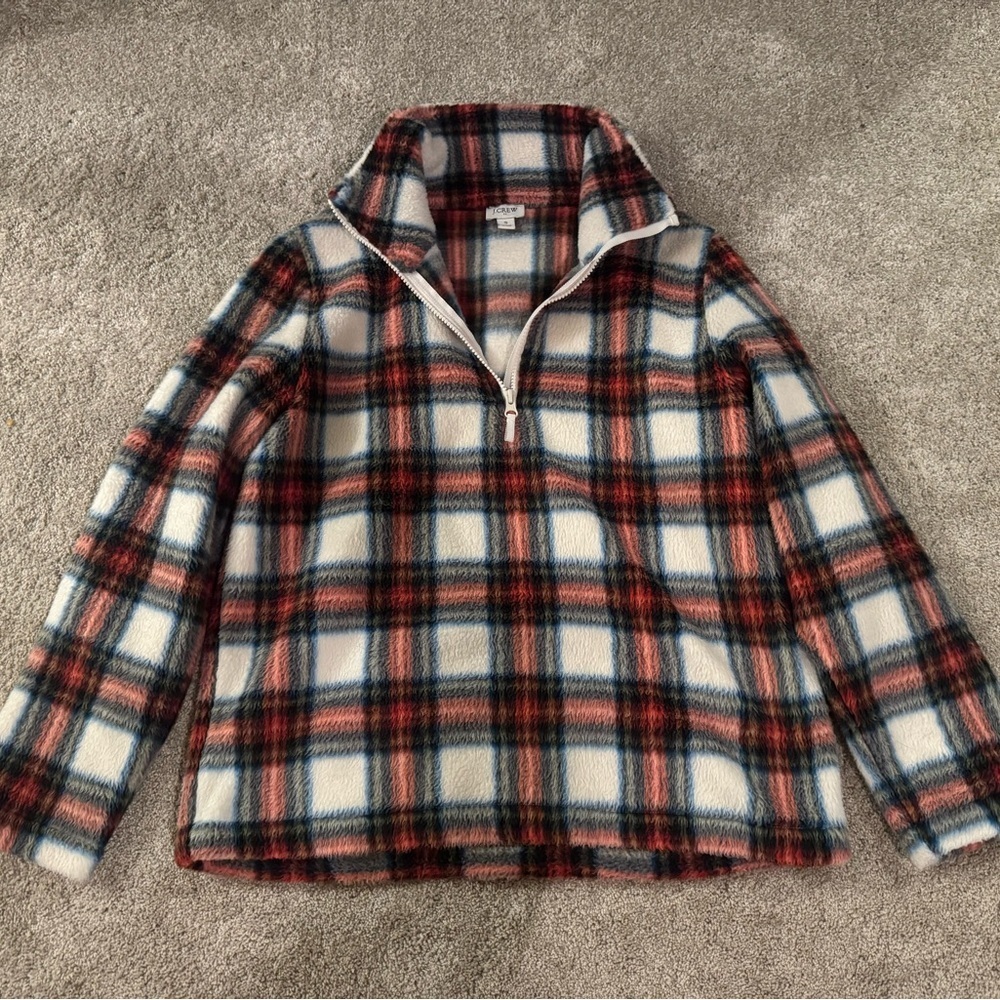 J.Crew Plaid Sherpa Fleece Half Zip Pullover – Small